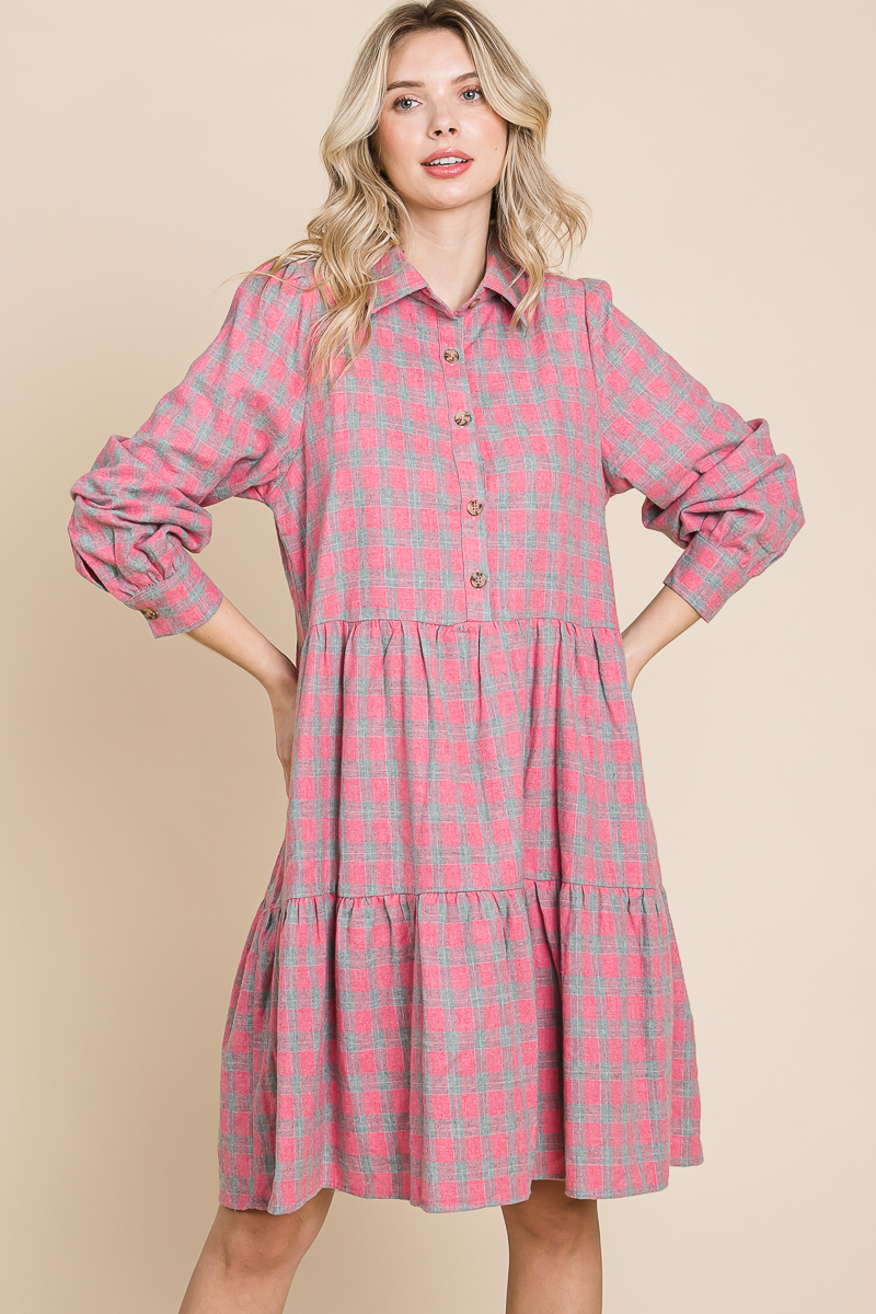 Women's Tiered Gingham Shirt Dress Outfit of the Day Wholesale